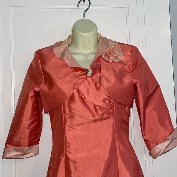 Marisa Baratelli salmon pink Thai silk party or prom dress with matching jacket - Picture 4 of 14